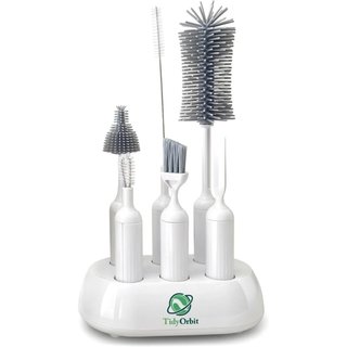 Conjunto de Escovas para Garrafas 6 em 1 com Suporte – Kit de Limpeza Multiuso para Garrafas de Bebê, Garrafas de Água R