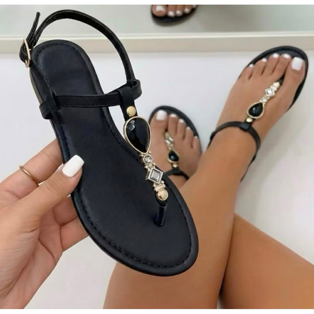 Sandália Rasteira Feminina Elegante Minimalista Confortável Leve Moderna Tendência Casual Promoção