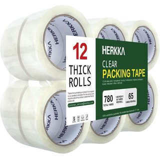Fita Adesiva Transparente HERKKA, 12 Rolos de Fita Adesiva Resistente para Embalagem, Envio, Mudança e Selagem, Fita Ade
