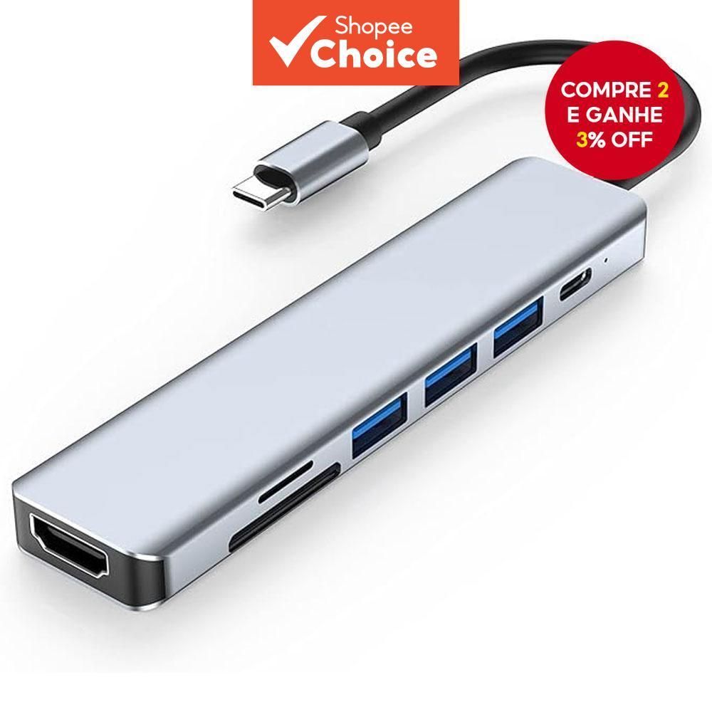  Adaptador de leitor de cartões TF/SD de alumínio de 12W, carregador para celulares e laptops, hub Tipo C para HDMI 4K,