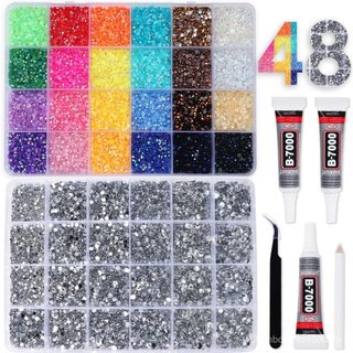 2 Caixas de Strass para Kits de Decoração, Multicolorido 3mm e Prata Transparente 2/3/4/5/6mm, Gemas de Resina com Fundo