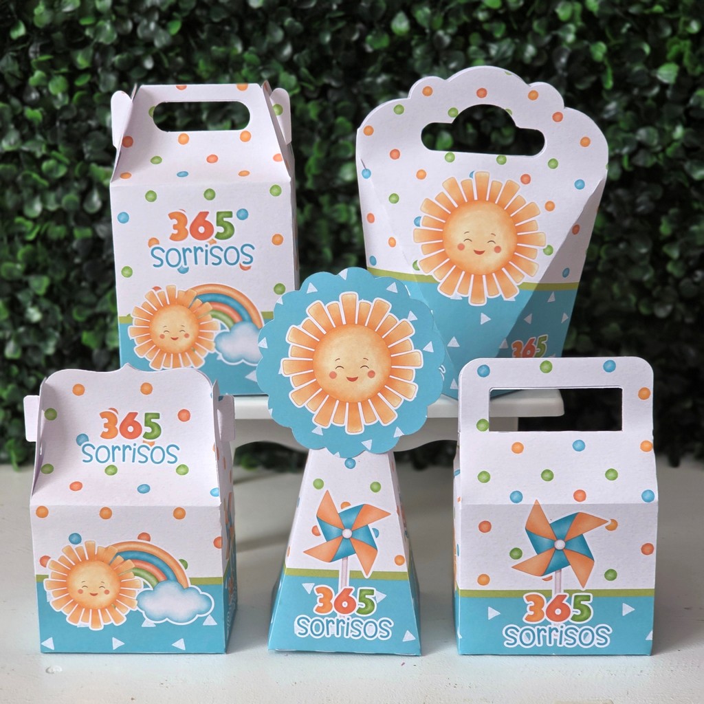 Kit Caixinhas 365 SORRISOS MENINO para festa infantis lembrancinhas de aniversario mimo decoração personalizados do tema