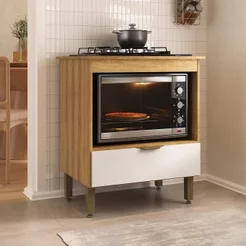 Balcão para Cooktop e Forno 70cm com Gaveta Marrom/Lâmina Mel/Branco Lamina Mel/Branco