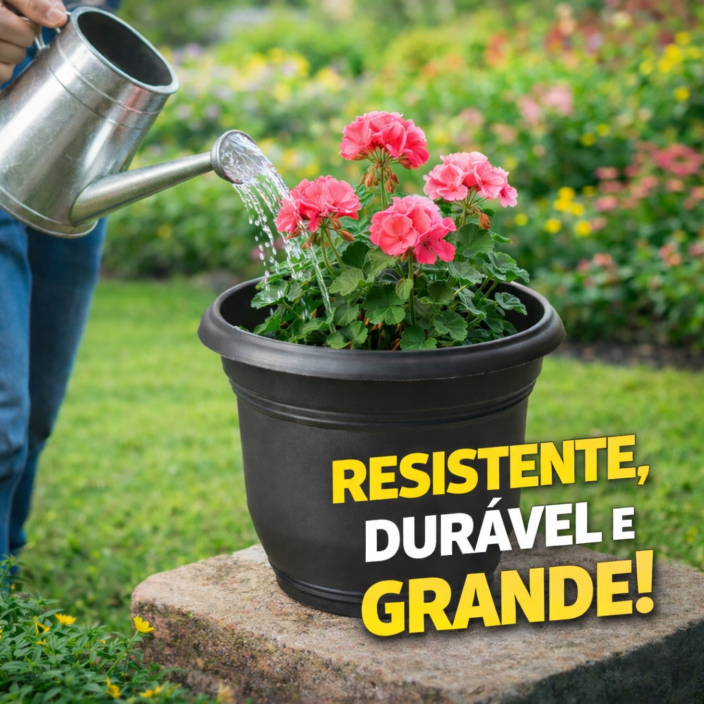 Vaso Planta 11L Preto Plástico Reforçado Redondo Drenagem Jardim Horta Decoração Resistente — imagem 2 de 2