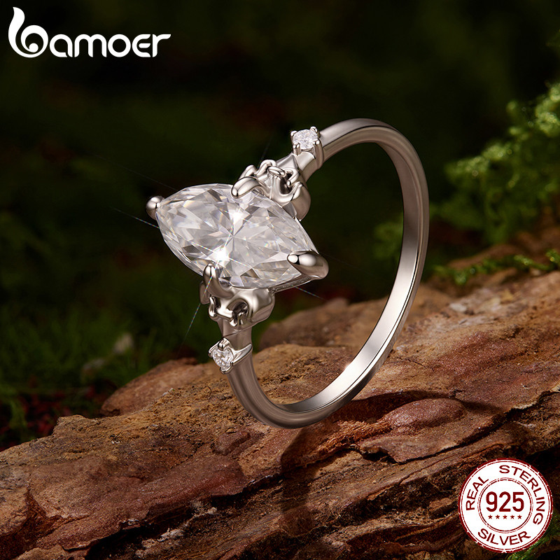 Bamoer 925 Prata Esterlina Moissanite Anel 2CT Marquise Jóias De Casamento Prese