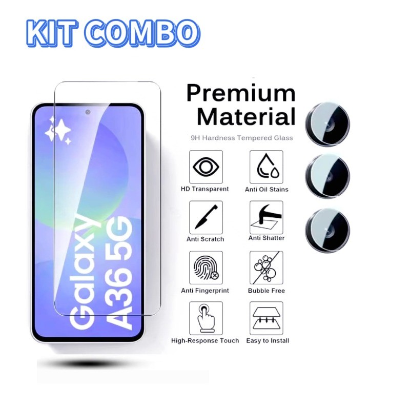 Pelicula Vidro HD Transparente Samsung A15 A16 A56 A36 A17 A25 A27 A55 A07 A06 A57 A37 A34 A35 A54