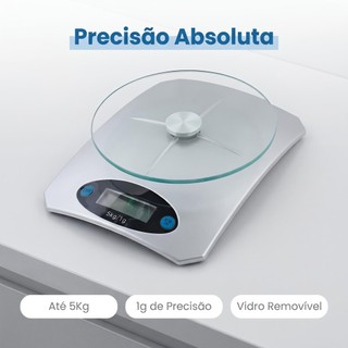Balança Alta Precisão Cozinha 5 Kg Bandeja Vidro