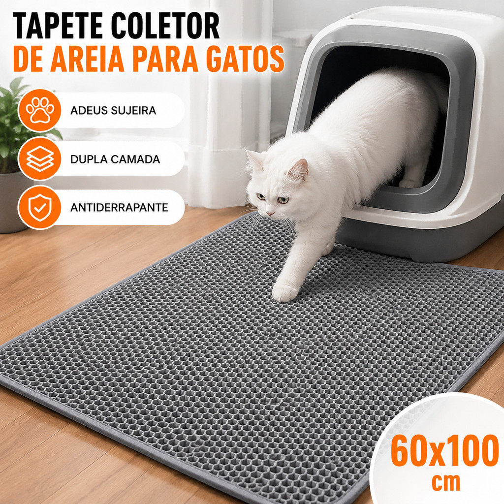 Tapete Coletor de Areia para Gatos Dupla Camada EVA 60x100cm Impermeável Antiderrapante