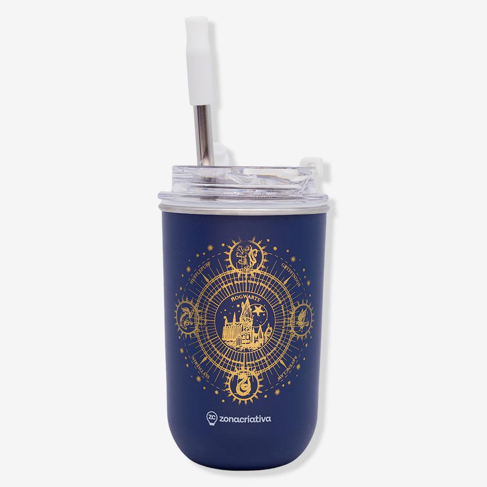 Copo Neo com Canudo Hogwarts Blue – Harry Potter