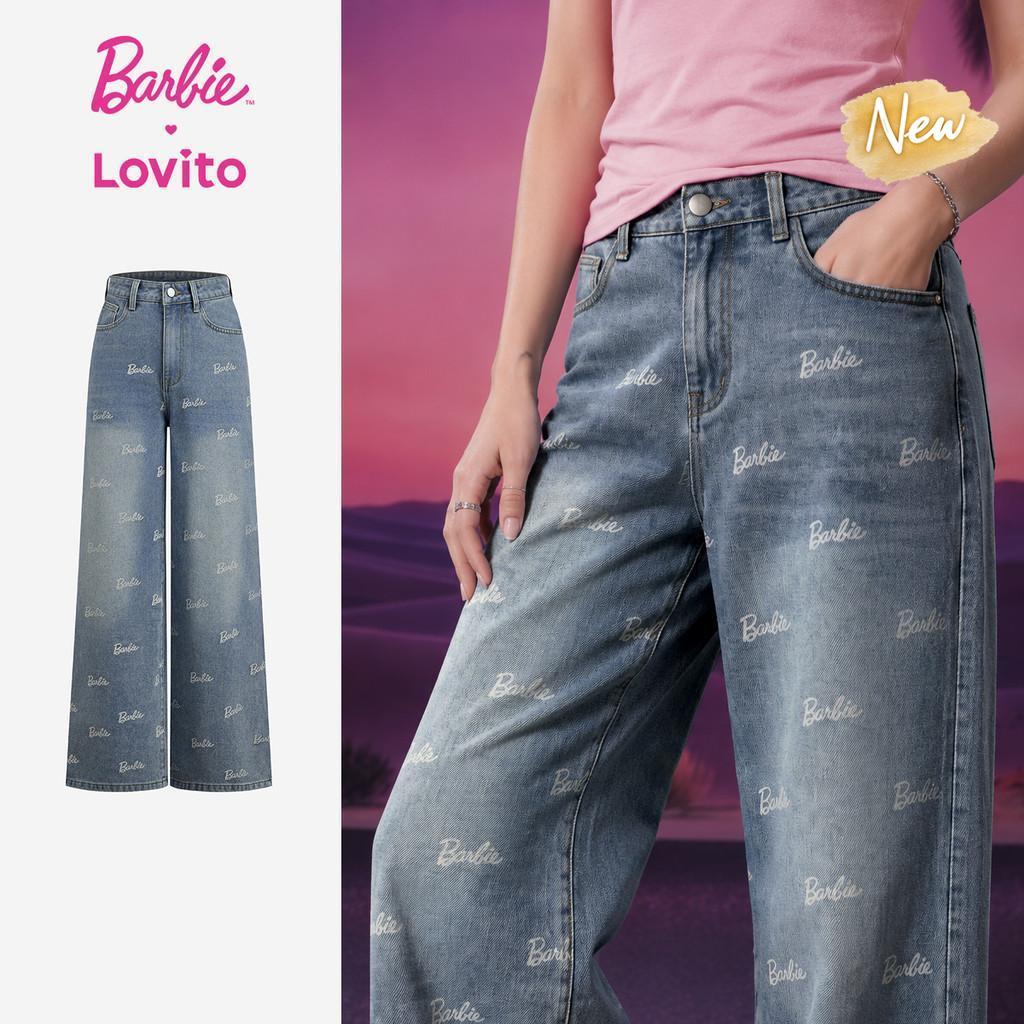 (New Arrival) Barbie™ X Lovito Calça Jeans Azul Feminina Primavera/Verão Cintura