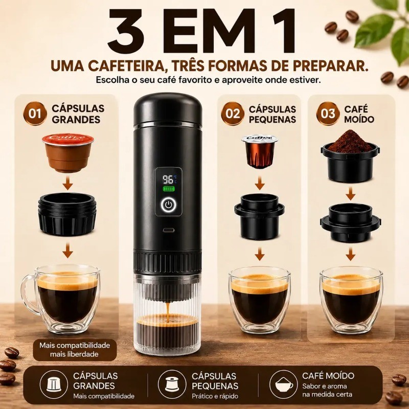 Máquina de café portátil 3 em 1 para carro com função de aquecimento, suporte para café expresso, carregamento USB, adeq