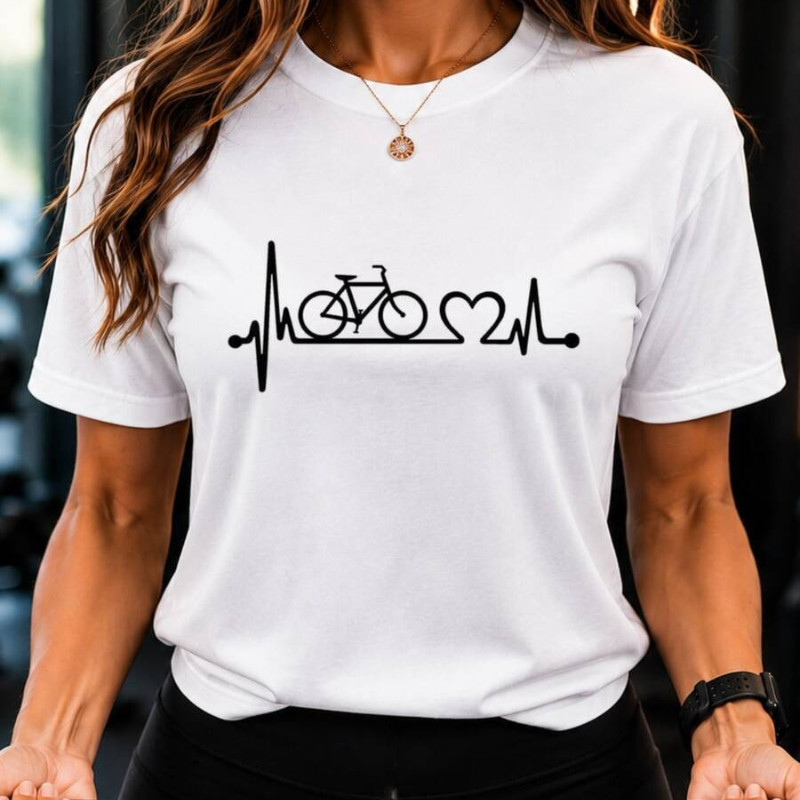 Camiseta Feminina Oversized Bike Love Camisa Ciclismo Estampa Batimento Cardíaco Blusa Casual Streetwear 100% Algodão