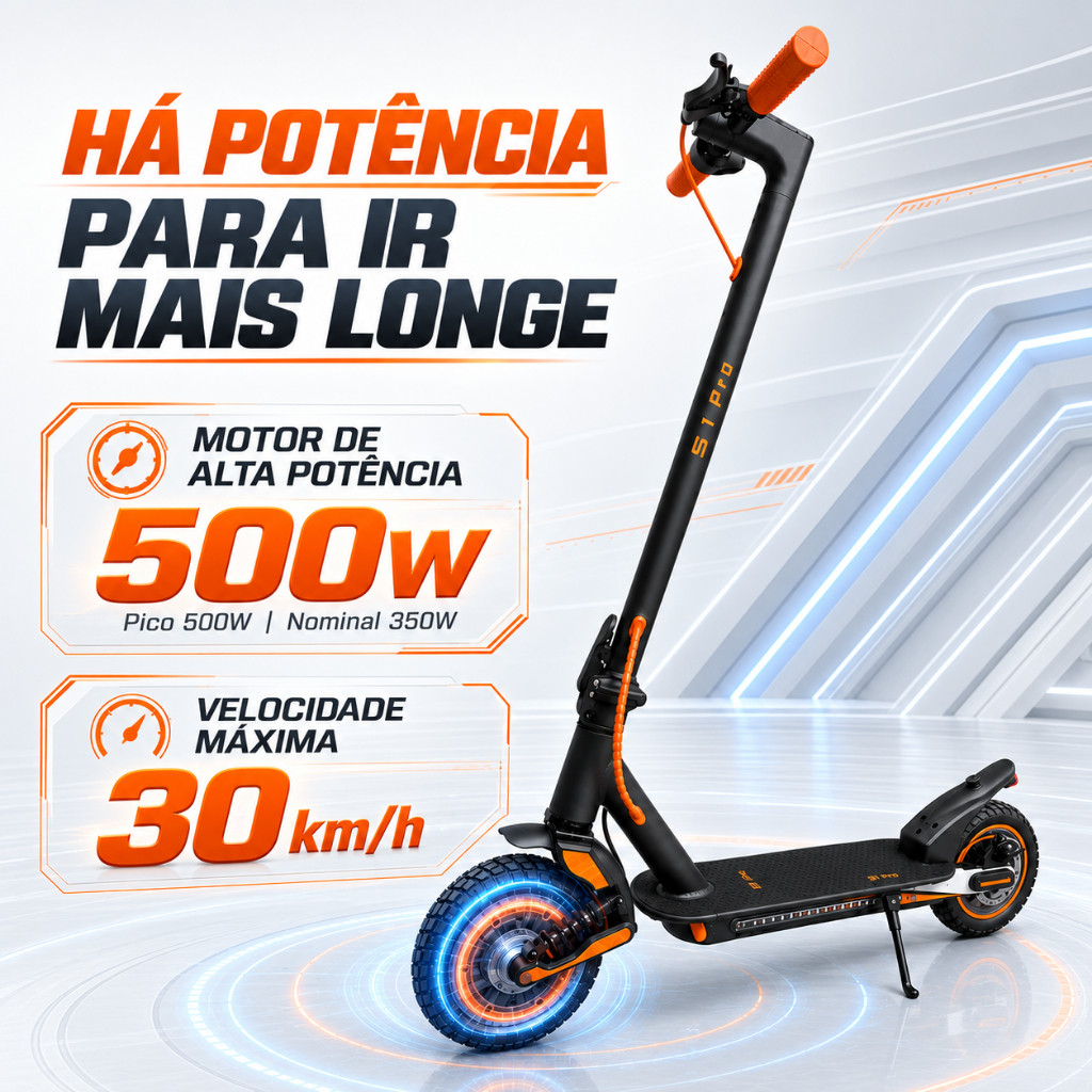 Egazza Patinete Elétrico 500W Suspensão Dianteira + Luzes LED 30km/h 36V 7.8Ah 30km  Dobrável