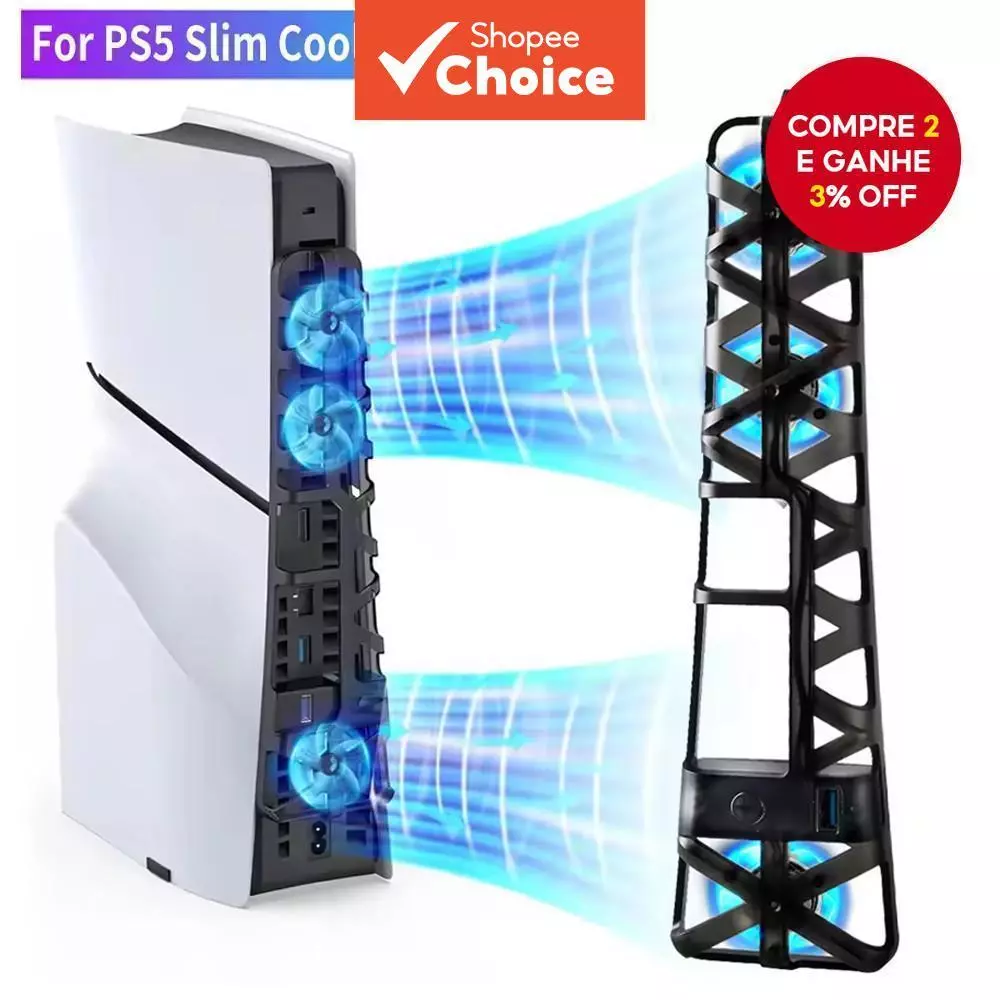 Para Acessórios PS5 Slim, Ventilador de Resfriamento com Porta USB 3.0, Cooler para Sistema de Resfriamento do Console