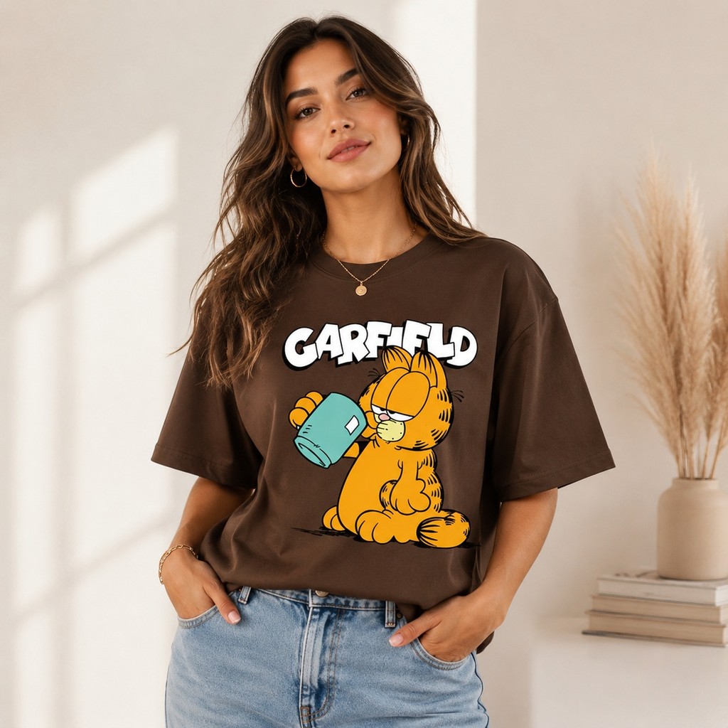 Camiseta Feminina Oversized Gato Café Moda Casual Academia Musculação Confortável