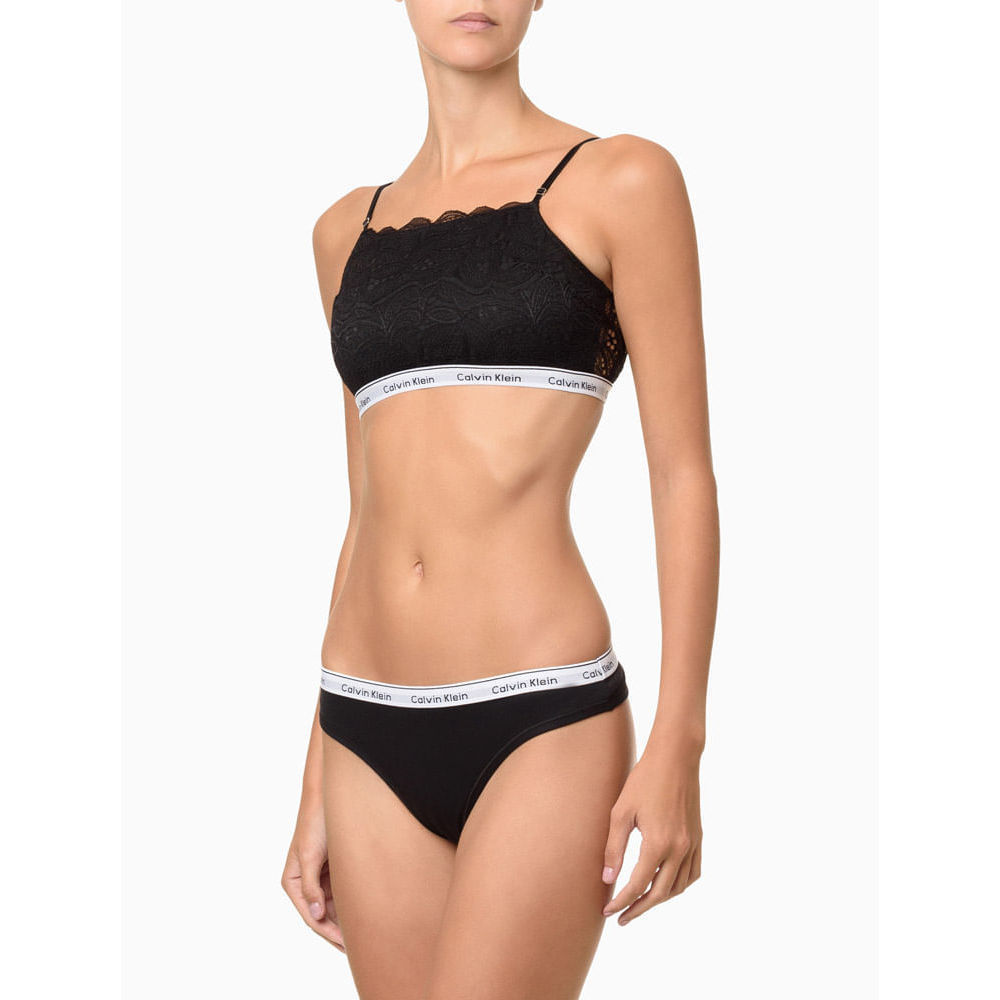 Imagem Kit 2 Calcinhas Fio Dental Mini Modern Cotton Calvin Klein Underwear - Preto / Branco