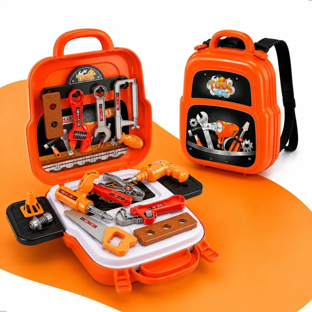 Kit Maleta de Ferramentas Infantil 22 Peças 3 em 1 Vira Mochila Oficina Brinquedo Menino Educativo