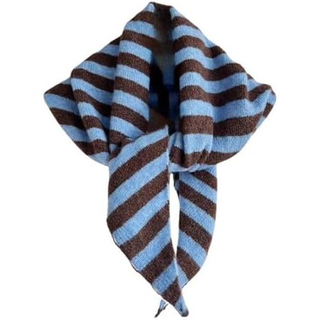 Cachecol Triangular de Tricô para Mulheres, Lenço de Cabeça com Listras Y2k, Acessórios Estéticos, Estilo Cottagecore, S