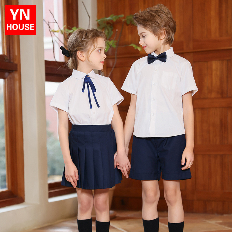 Crianças trajes de coro crianças de manga curta camisa branca conjunto uniformes da escola primária uniformes do jardim 