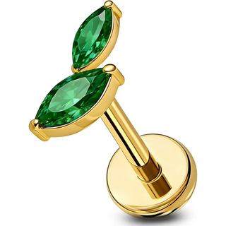 OUFER 18G Joia de Piercing para Hélice em Forma de Folha - Brincos de Cartilagem em Titânio com Base Plana e Pino de Pre