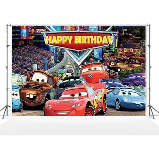 ZHANGKU Painel de Fundo para Carro 59x38in para Festa de Aniversário, Banner do Faísca McQueen, Suprimentos e Decorações