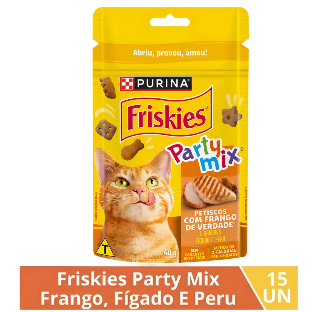 Petiscos Friskies Gatos Frango, Fígado e Peru CX15un de 40g
