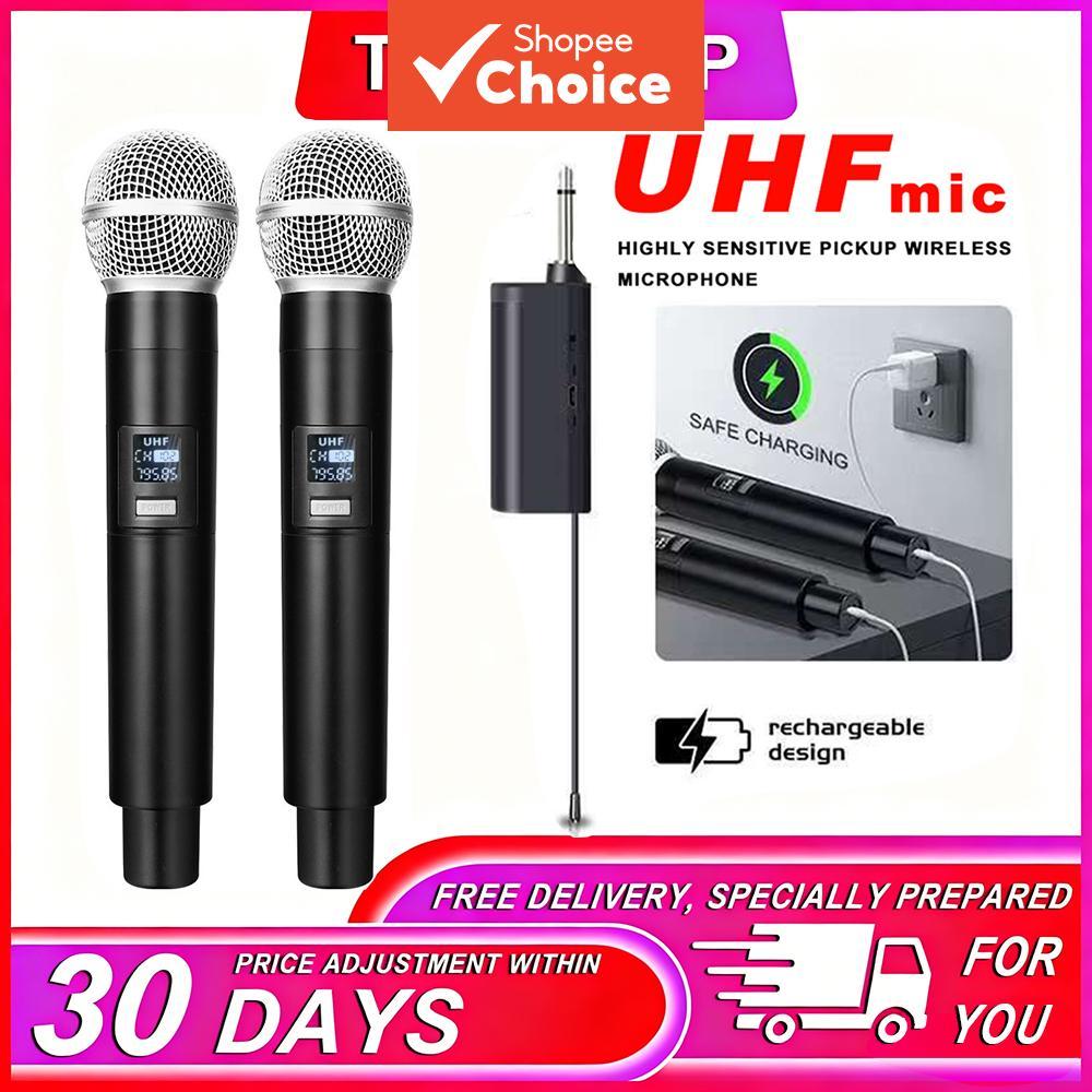 TAVOSOP Microfone Sem Fio 2 Canais UHF Profissional Microfone Dinâmico de Mão Sistema Cordless