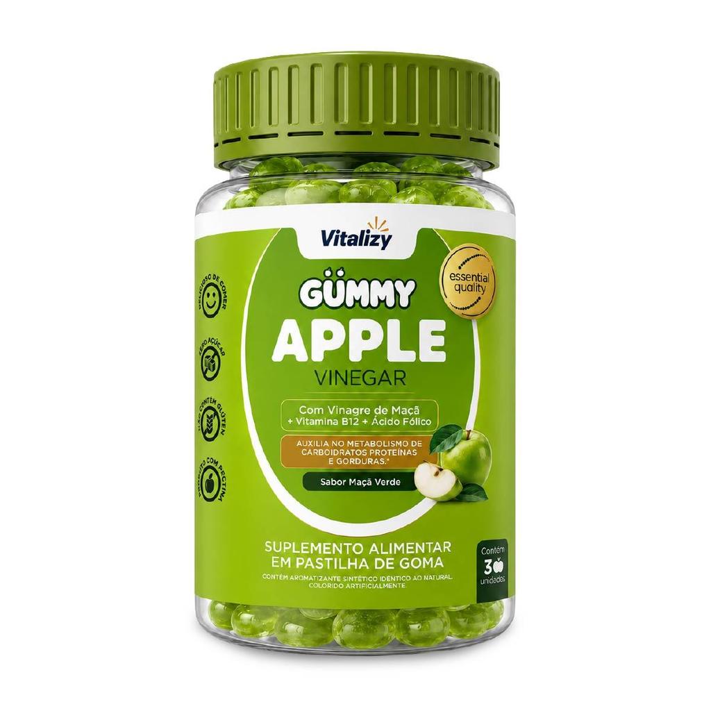 Gummy Vinagre de Maçã em Gomas 30 Unidades Apple Cider Vinegar Zero Açúcar Sabor Maçã Verde Vitalizy