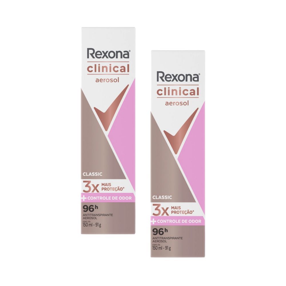 Imagem Kit 2 Desodorante Rexona Clinical Classic Aerosol Antitranspirante 96h 150ml