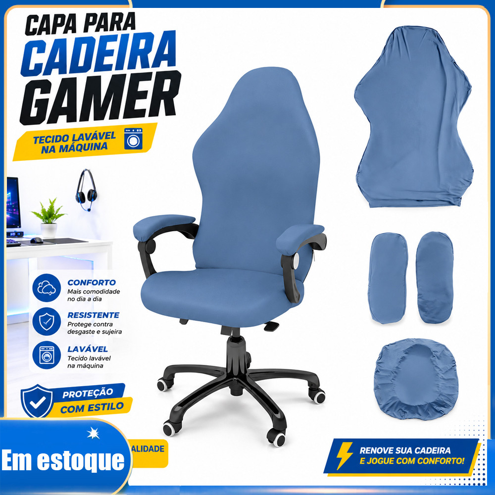 Protetor Azul Claro para Cadeira Gamer e Escritório, Evita Poeira, Pelos de Pets e Marcas de Respingo no Uso Diário