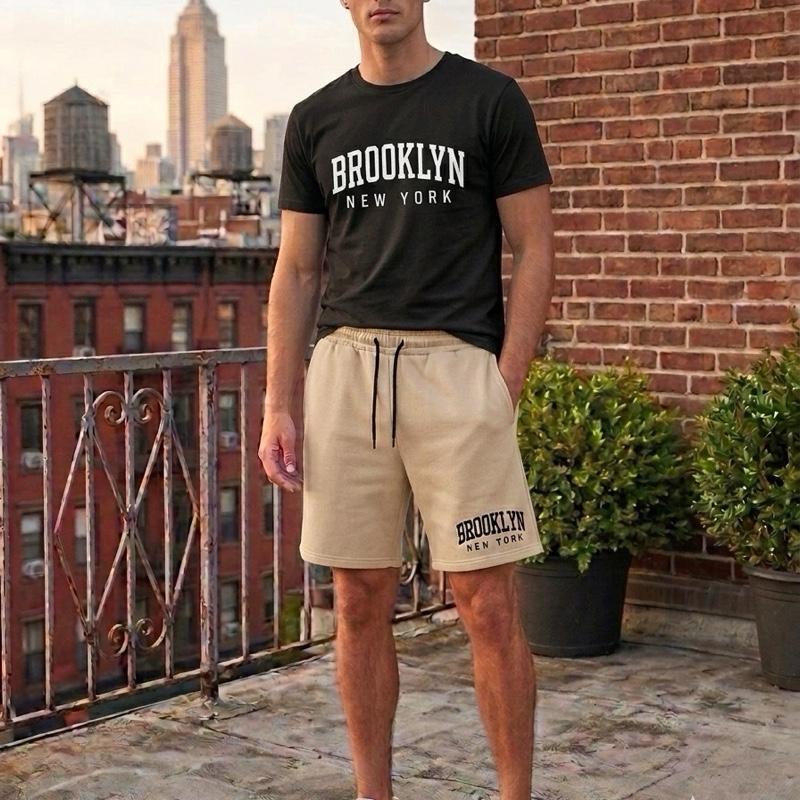 Camiseta Algodão Brooklyn Conjunto Bermuda Moletom e Kit 2 Peças Lançamento Confortável Ótima Qualidade