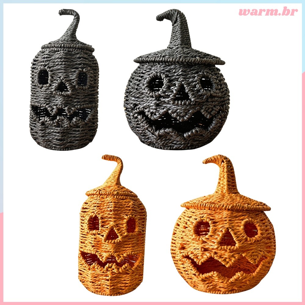 Jack-o-Lantern De Abóbora De Halloween Feito À Mão-Decoração Tecida Laranja Para Destaque De Casa E [waroom.br]