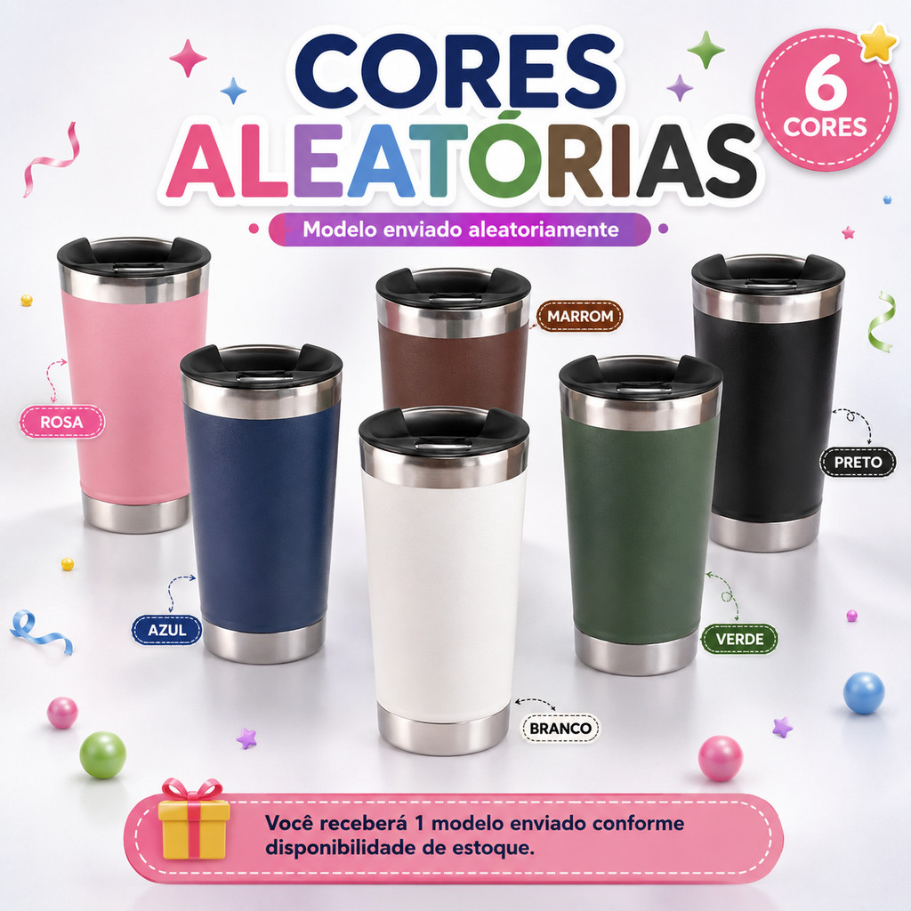 Copo Térmico Inox Tampa Abridor Cerveja Gelada Cores 502ML