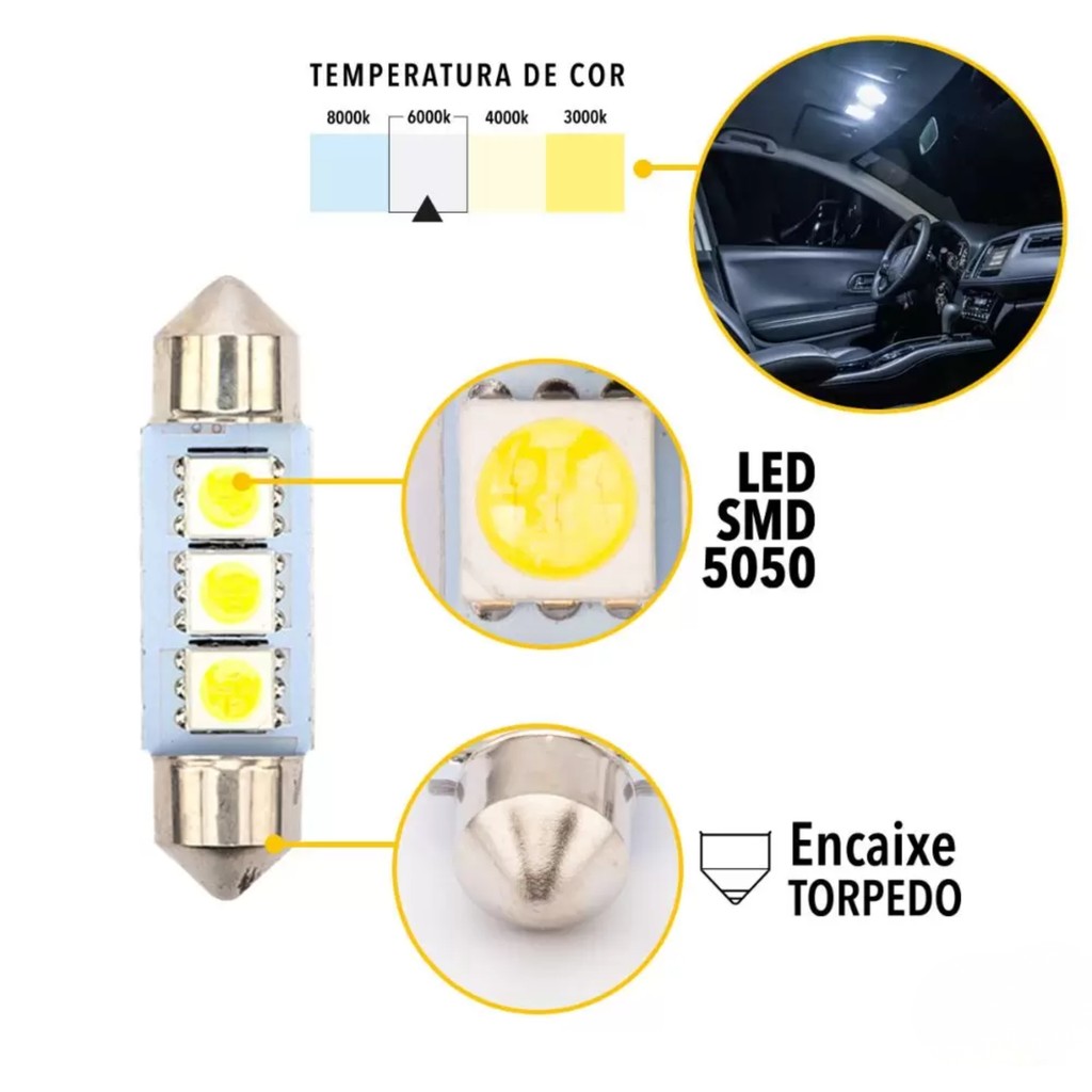 Lâmpada LED Torpedo SJ-5050-3SMD-36MM 12V 6.000K Tarponn - TP-5317 · foto 2