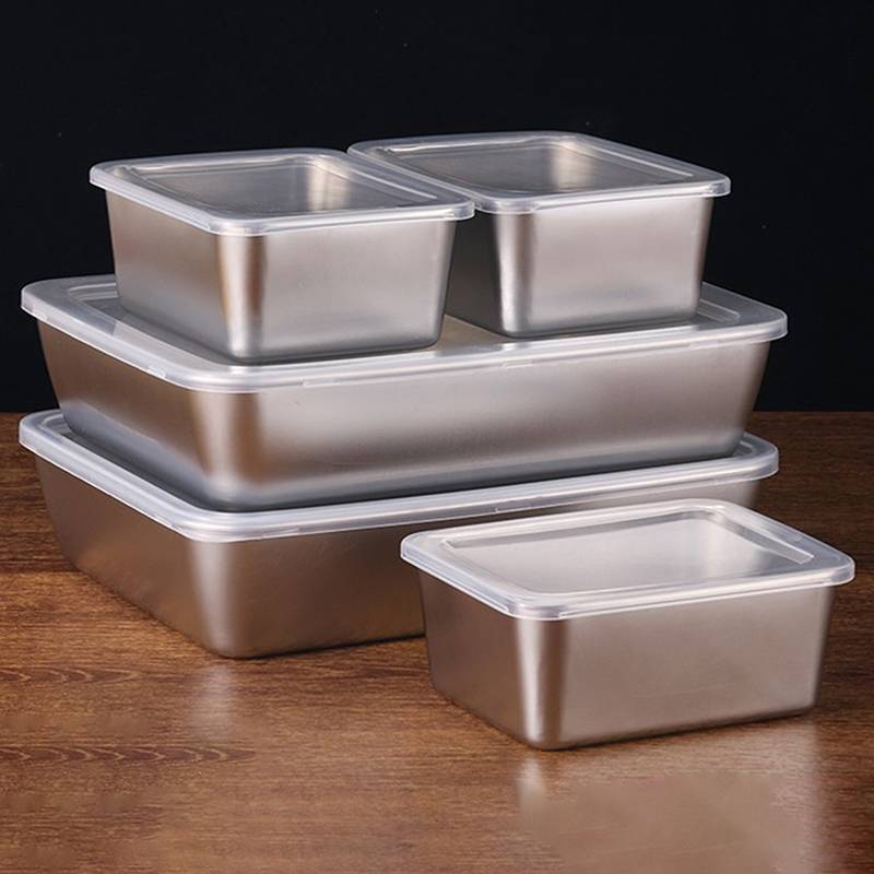 [jageekt] Caixa De Armazenamento De Carne Para Geladeira Em Aço Inoxidável Recipientes Alimentos Com Tampa Organizador D