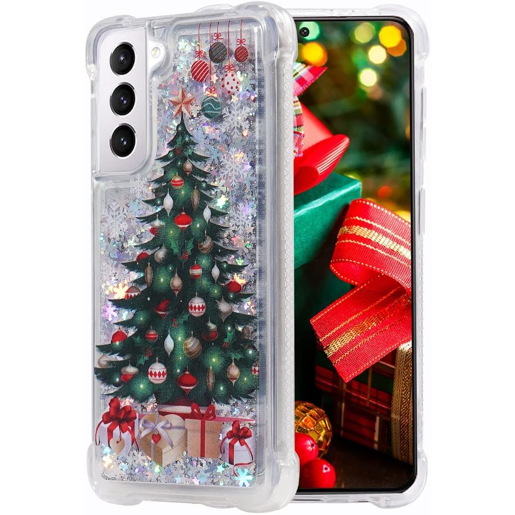 Capa para Galaxy S22 Plus - Capa Transparente com Glitter e Estampa de Árvore de