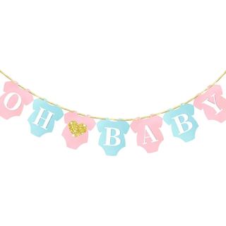 Faixa Letjolt Rosa e Azul "Oh Baby" para Chá de Bebê, 8 Pés |   Guirlanda Pré-Amarrada Coração Brilhante para Revelação 