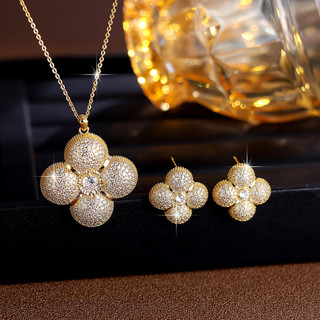 Conjunto de Colar e Brincos de Luxo com Trevo de Quatro Folhas para Mulheres, Corrente de Clavícula em Zircônia, Acessór