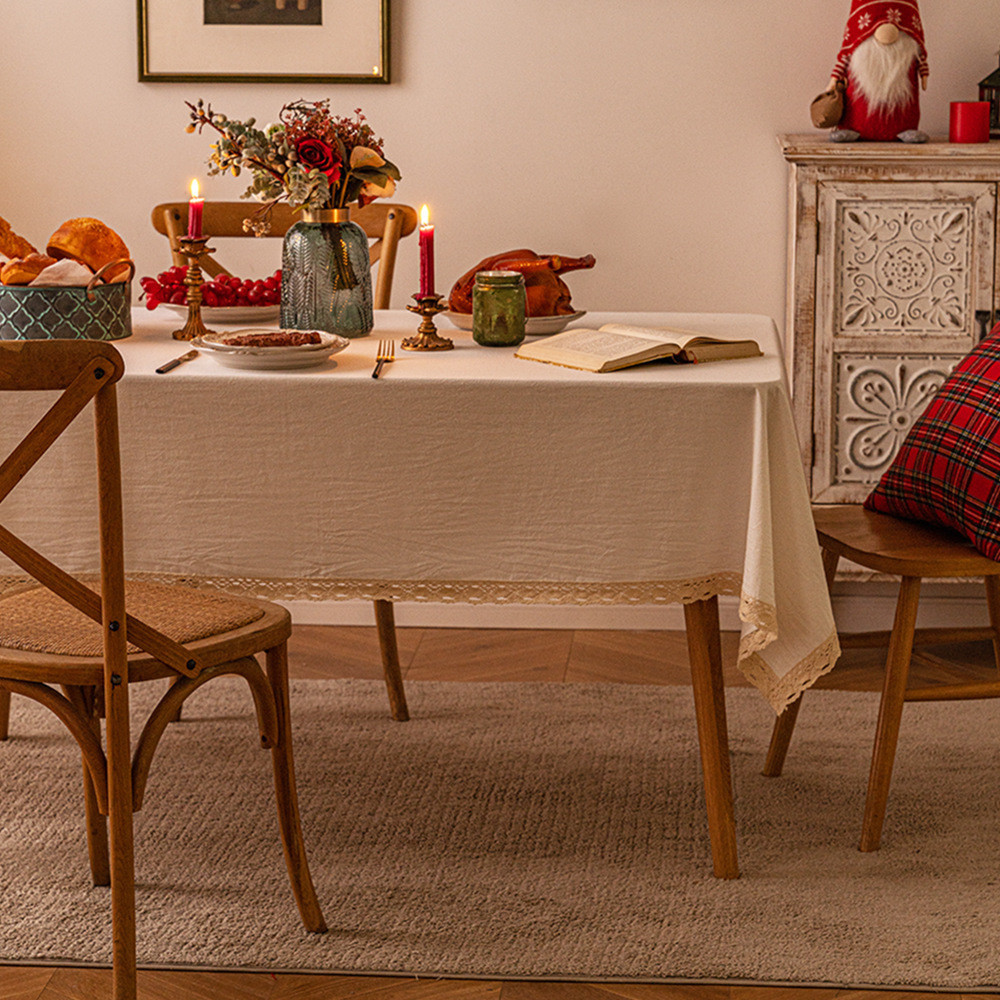 Toalha de mesa grande de renda, cor lisa, natal, estilo ins, decoração, toalha de mesa simples, imitação de algodão, lin