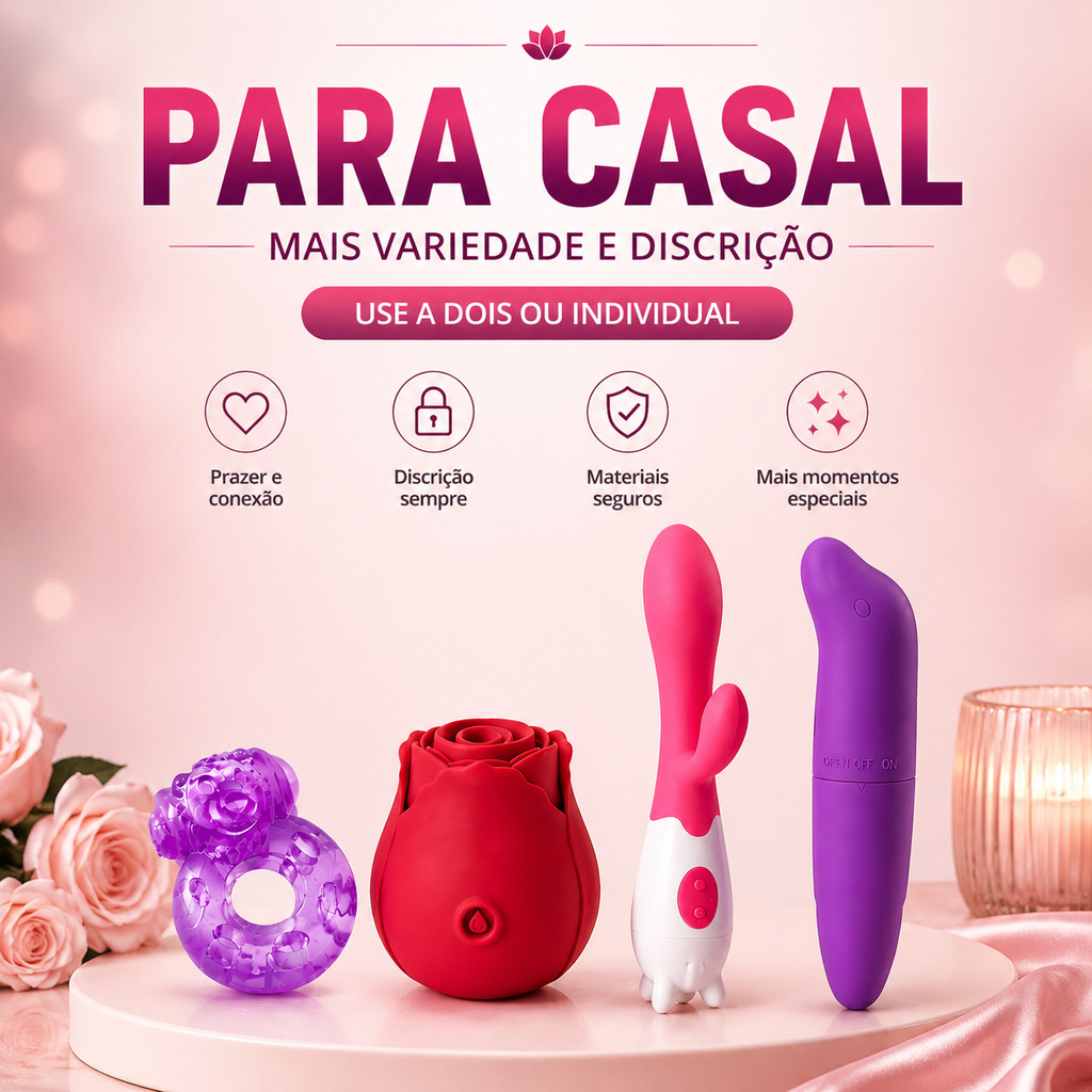 Kit 4 Completo Anel Peniano + Sugador Rosa Recarregável + Vibrador Coelho + Golfinho Ponto G