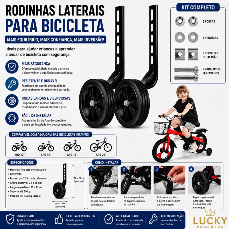 Par de Roda Lateral Rodinha Aro 12 14 16 E 20 Bicicleta Infantil