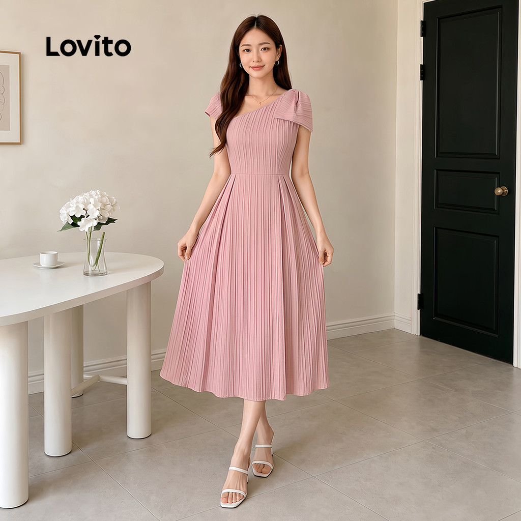 Lovito Vestido Elegante Assimétrico com Estrutura de Linha Simples Rosa Primavera/verão para mulheres DRB202P2D136 · foto 2