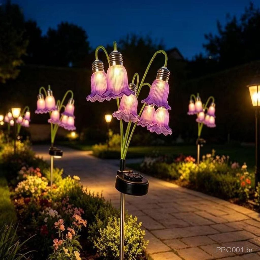 Luzes Solares em Forma de Flor para Decoração de Jardins Externos, Lâmpada Solar de Tulipa à Prova d'Água, Luzes Solares