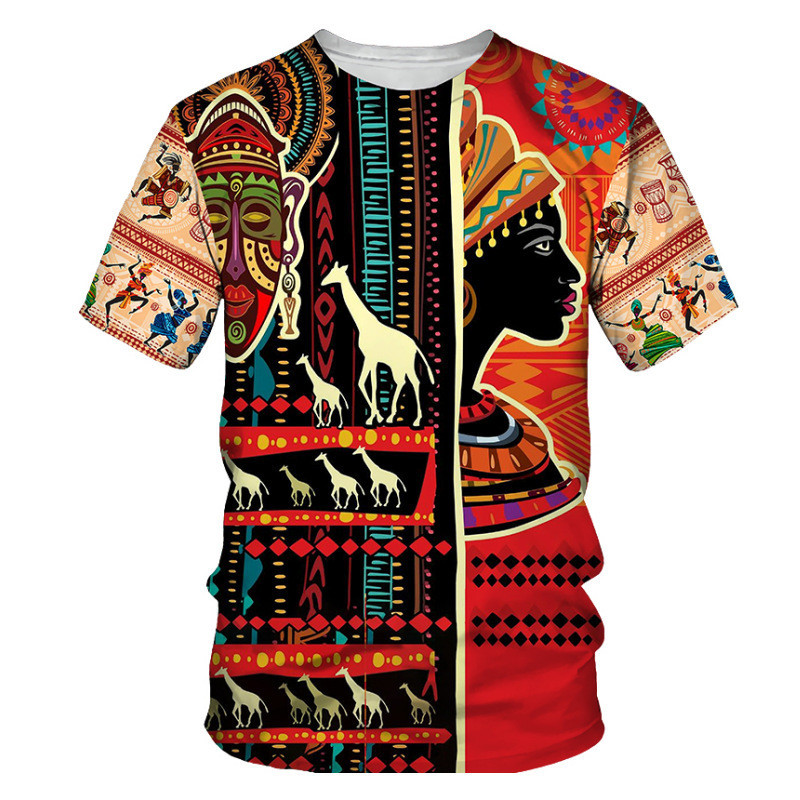 Comércio exterior masculino moda 3D contagem impressão estilo étnico africano na moda camiseta de manga curta europeu
