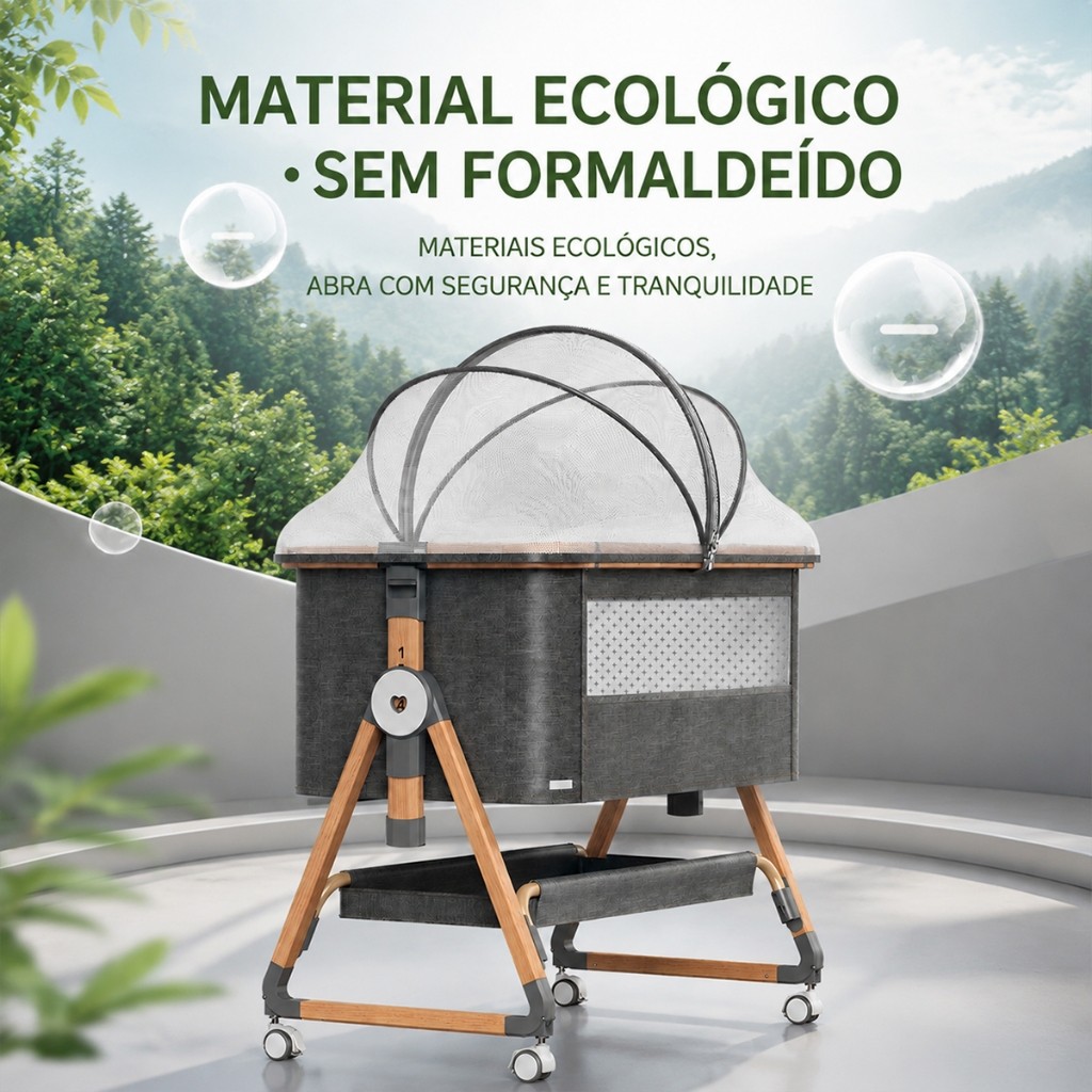 Berço Portátil Moises Co-bed Com Balanço Mosquiteiro e Cesto Regulagem de Altura