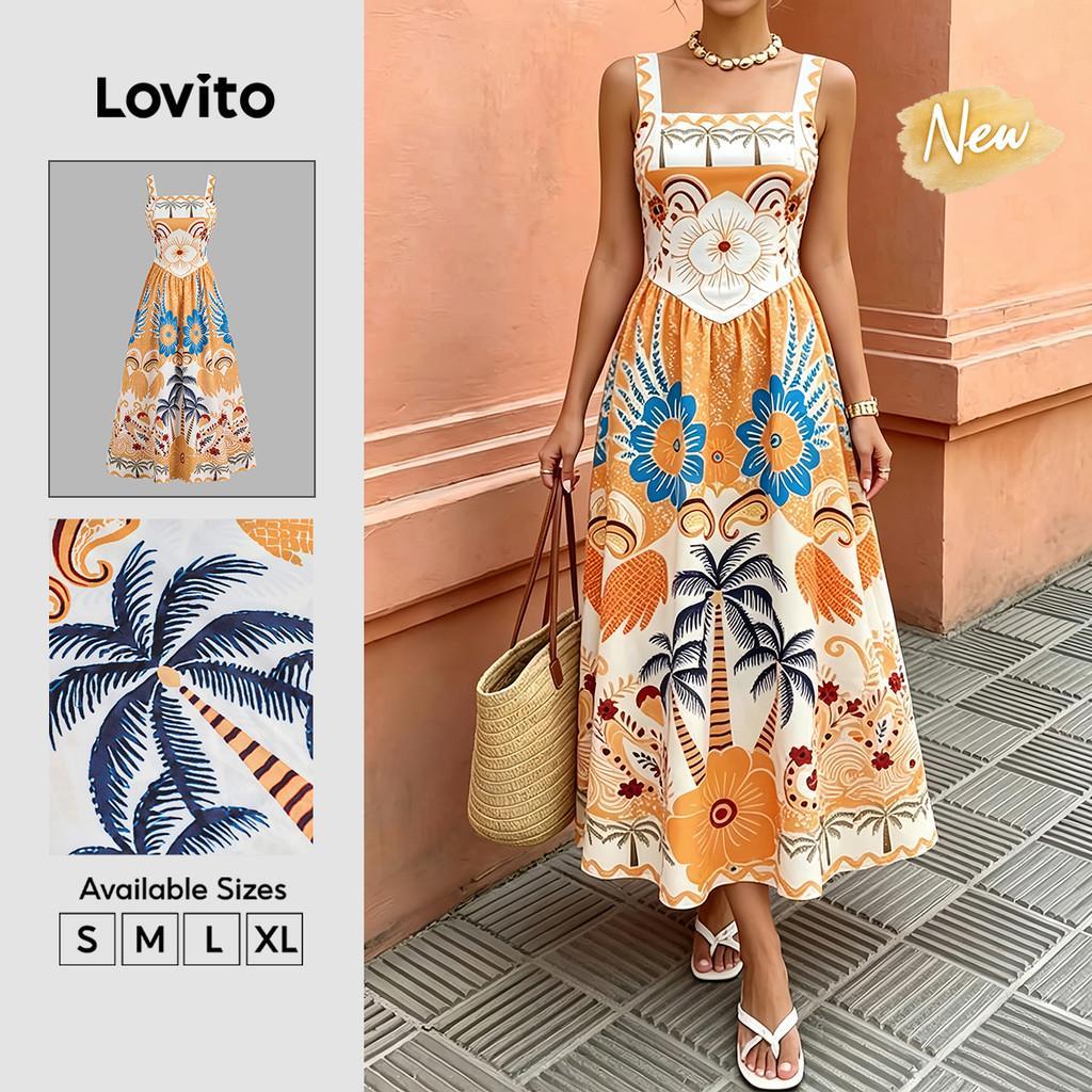 (New Arrival) Lovito Padrão de Vestido Boho Zíper Primavera/verão para Mulheres DRB38BR031