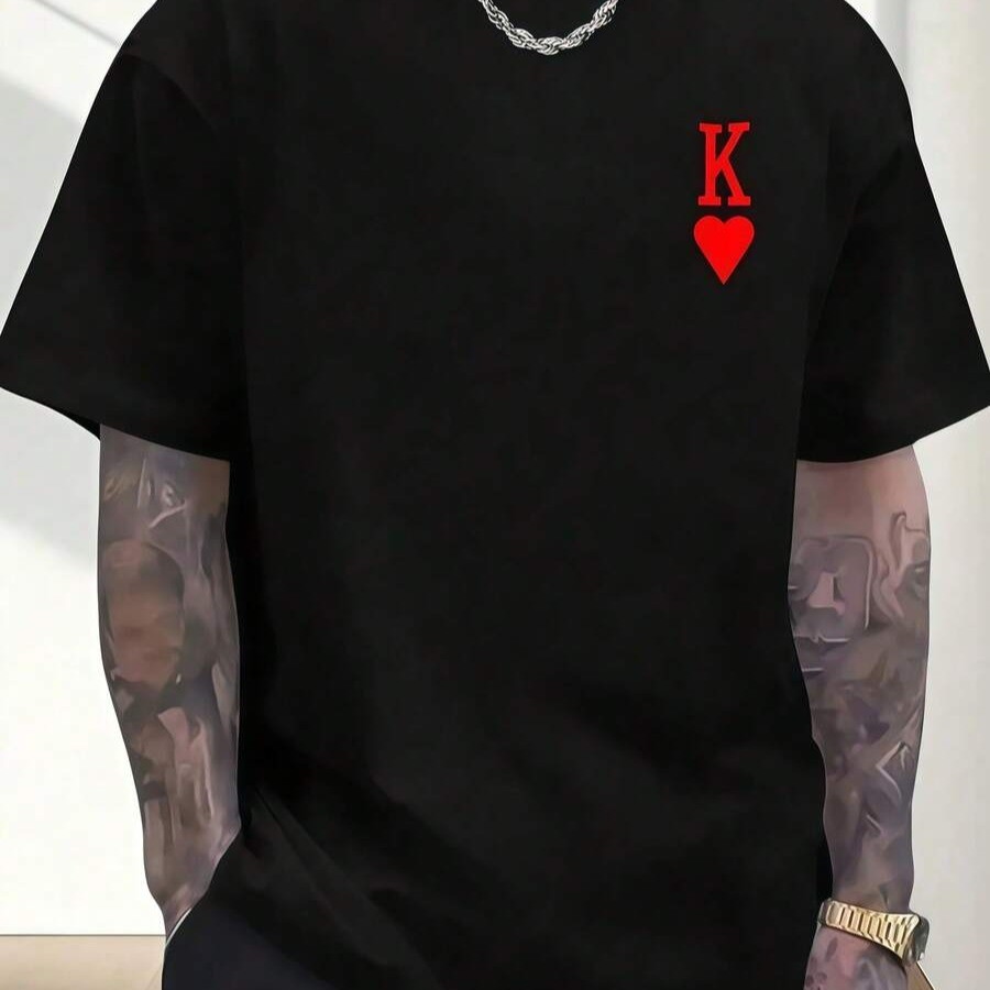 Camiseta Masculina Estampada Rei Copas Vermelha Algodão Premium Streetwear Academia Casual Urbana Jovem Unissex Truco