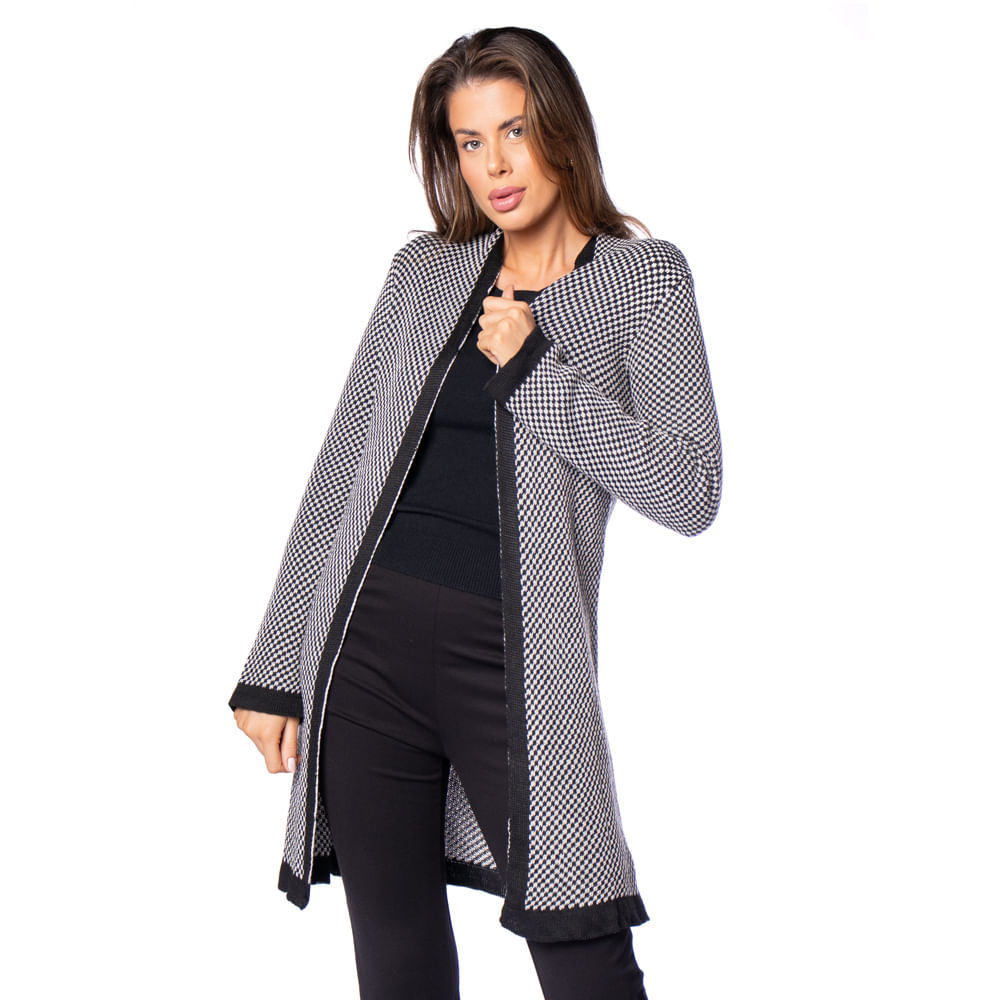 Casaco Feminino Oliveira Malhas Tricot Alongado Preto