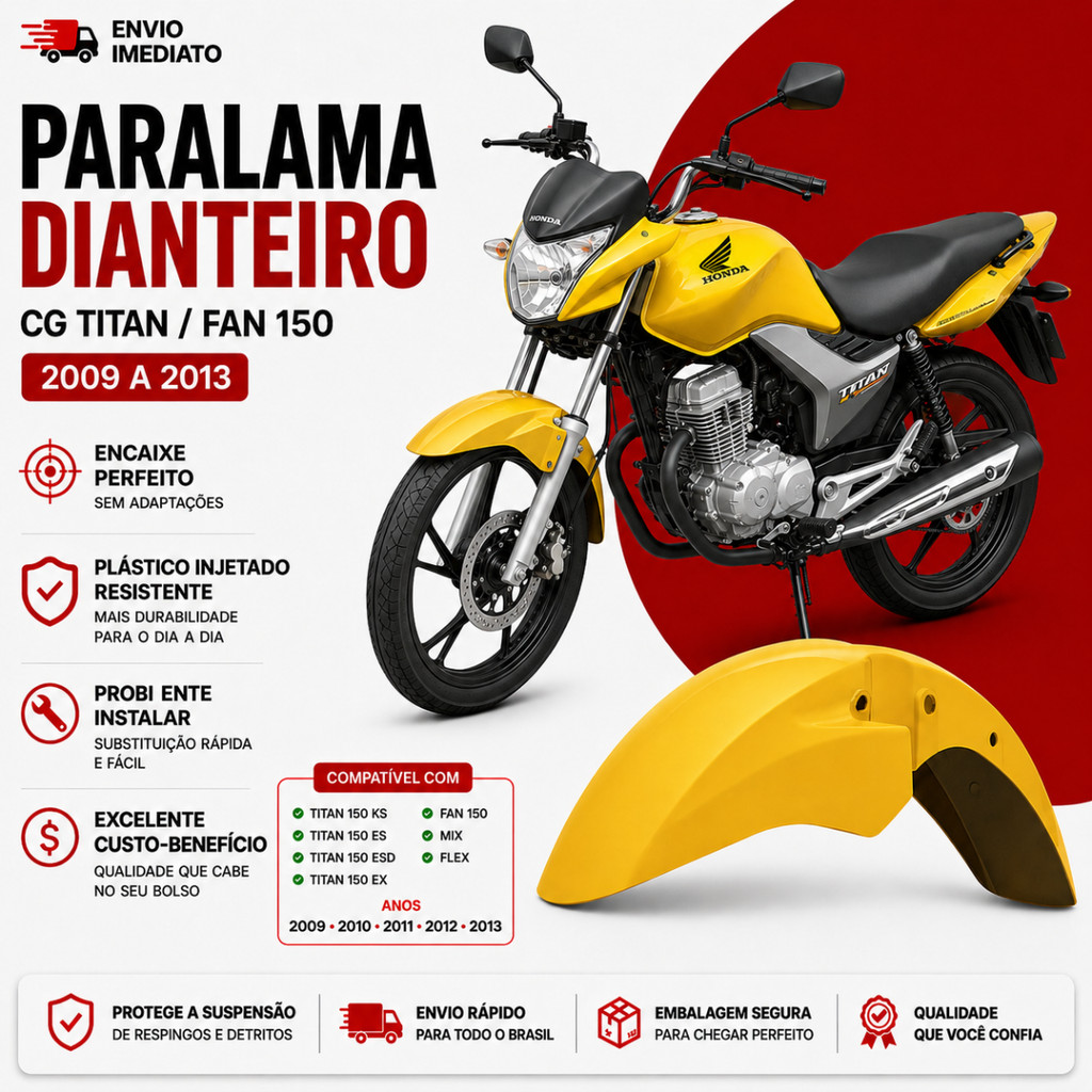 Paralama Dianteiro Honda Titan Fan 150 2012 Á 2013 Amarelo Pro Tork