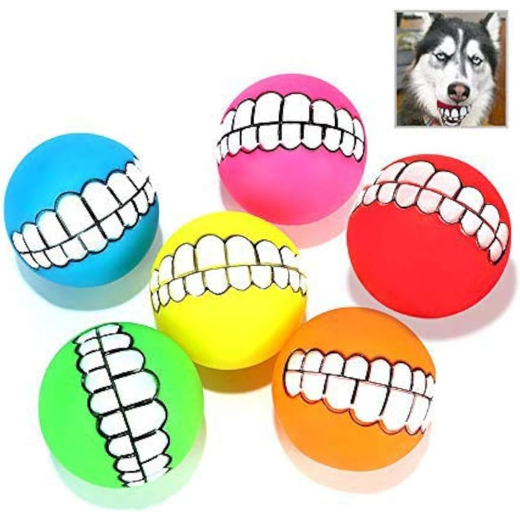 Brinquedos divertidos para cães, conjunto de 6 peças, com padrões de dentes e sons estridentes, bolas interativas para g